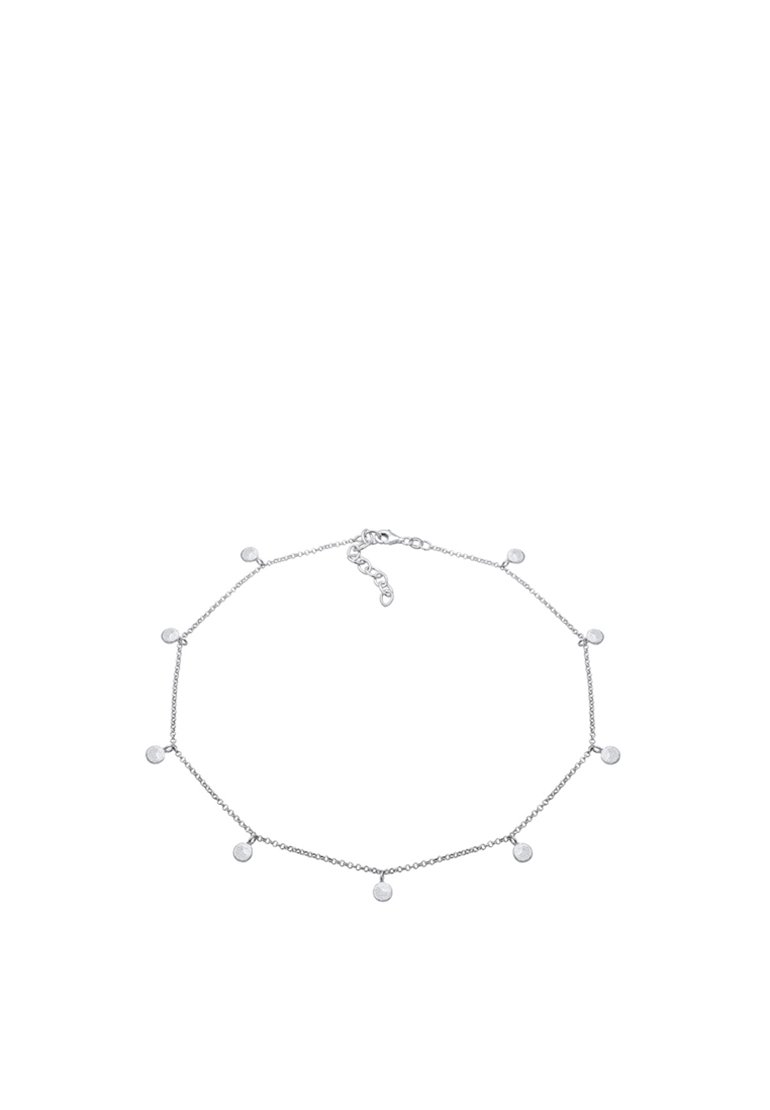 Collana in argento con pendenti circolari. Caratterizzata da un design delicato e da un gancio regolabile per diverse lunghezze.