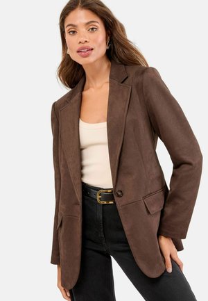 REGULAR FIT -  LONGLINE TAILORED - Krátky kabát - chocolate brown faux suede