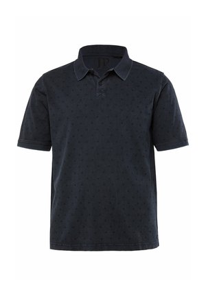 Polo shirt blu navy in tessuto texturizzato con un motivo a piccoli punti. Presenta un colletto, maniche corte e una placca con due bottoni. Vestibilità classica.