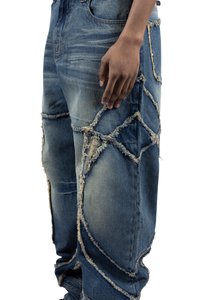 FAVELA FRINGED CUTLINE - Traperice opuštenog kroja - blue wash