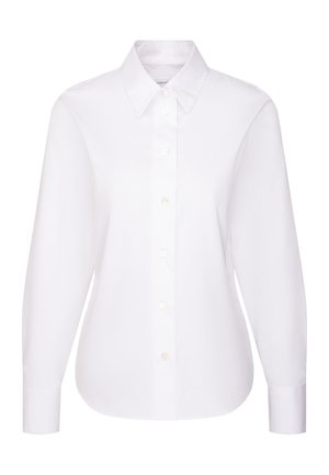 Witte lange mouw knoopshirt met puntige kraag en manchetten, slank model en zeven knopen aan de voorkant.