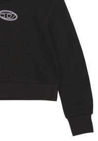Felpa nera cropped in misto cotone, con orlo e polsini a costine, caratterizzata da un logo ricamato bianco sulla parte anteriore.