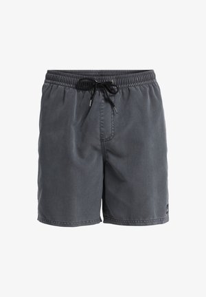 Shorts de bain gris en tissu léger avec taille élastique, cordon de serrage ajustable et détails de couture discrets.