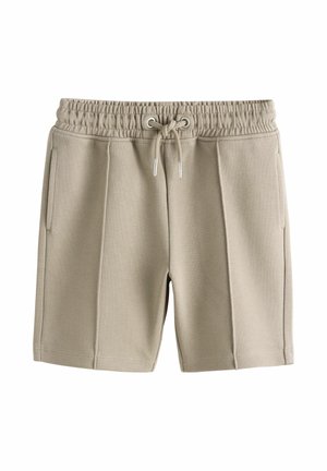 Pantaloni scurți bej din bumbac cu talie elastică, închidere cu șnur, buzunare laterale și detalii cu cusături frontale.