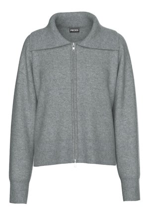 Pieces PCMALOU LONG SLEEVE ZIP - Kardigán - medium grey