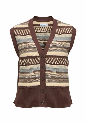 Object, KNITTED VEST V-NECK - Veste sans manches - seal brown