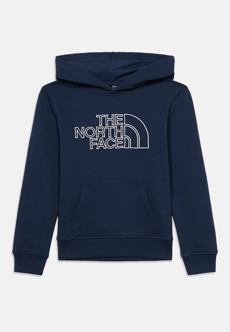 Μπλε ναυτικού χρώματος φούτερ με κουκούλα και τσέπη μπροστά, με άσπρο λογότυπο "The North Face" στην μέση του στήθους.