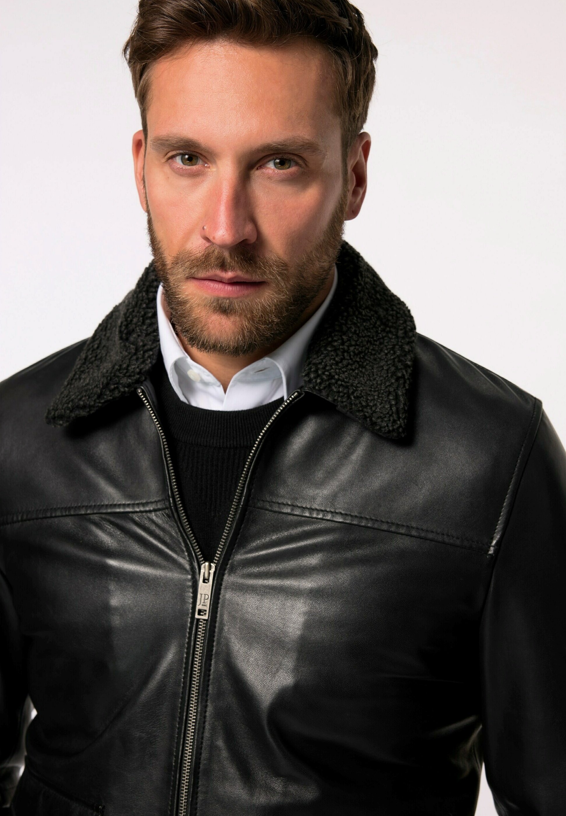 JP1880 ABKNÖPFBARER KRAGEN - Lederjacke - black/schwarz