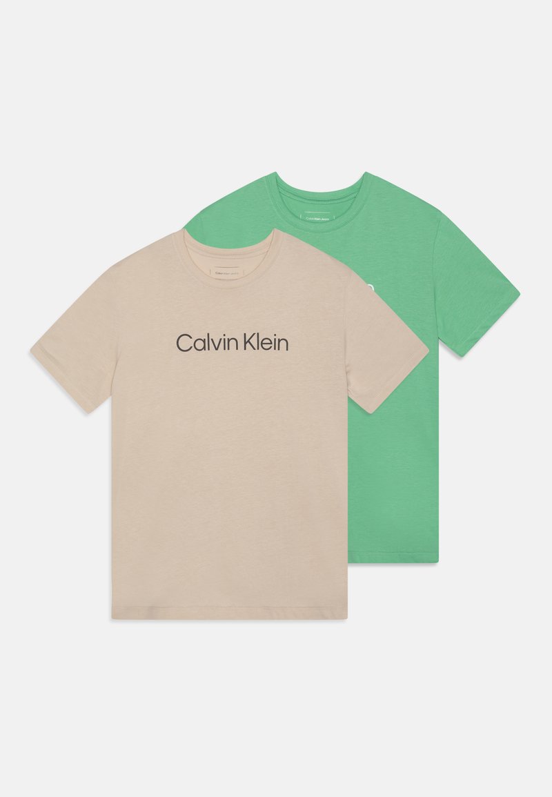 Calvin Klein Jeans INSTITUTIONAL UNISEX 2 PACK - Marškinėliai su spaudiniu - classic beige/neptune waves