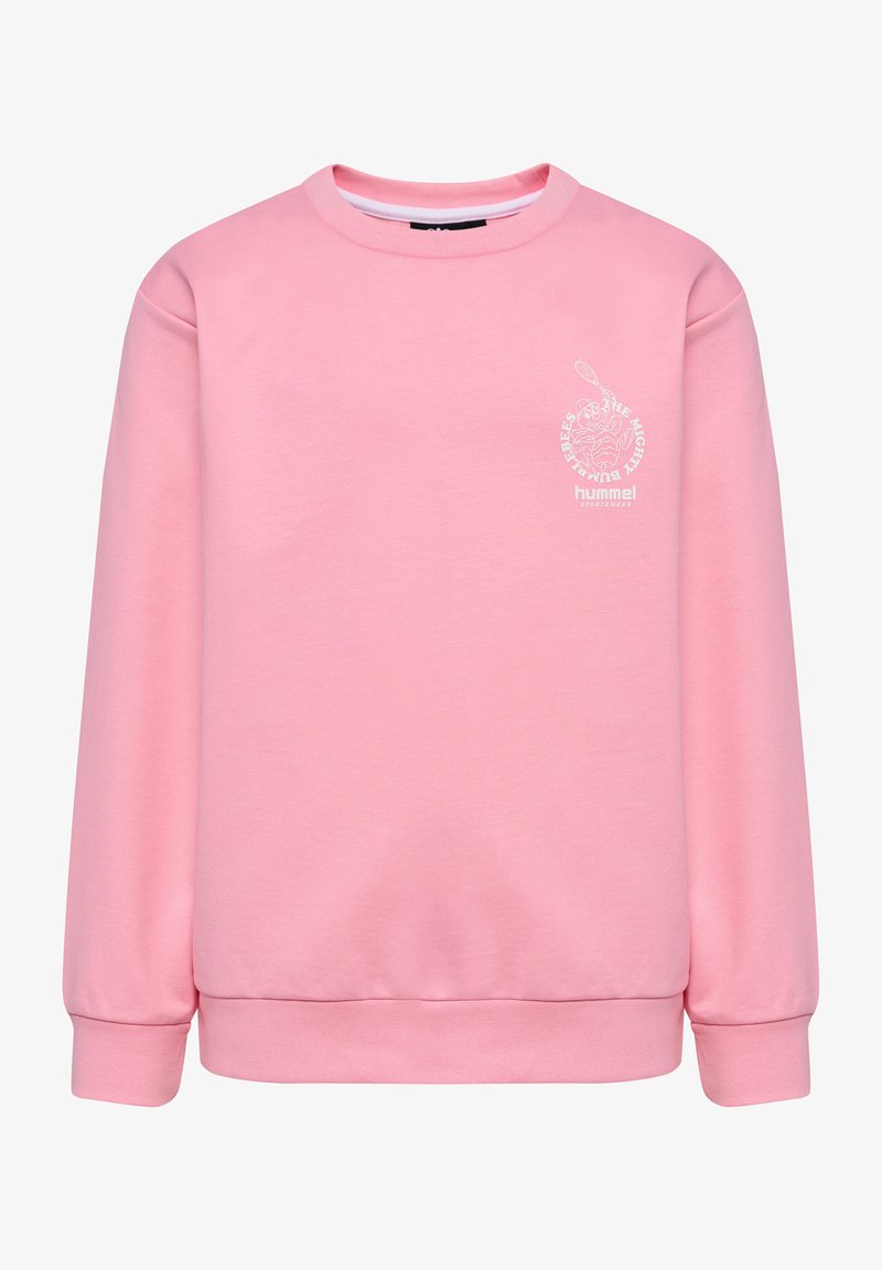 Rosa sweatshirt gjord av mjukt material med rund halsringning, ribbade ärmslut och en vit logotypdetalj på bröstet. Har en avslappnad passform.