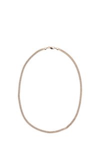 Hopeaketju, jossa on hopeanvärinen metallipinta, sileä rakenne, soikeita lenkkejä ja turvallinen lukko, näyttää pyöreältä.