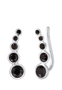 Sorte krystal dråbeøreringe med en poleret sølvfarvet indstilling, prydet med graduerede størrelser af runde facetsten i et buet design.