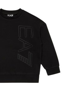 Felpa nera con un grande logo EA7 in una stampa sottile e testurizzata sul davanti. Collo rotondo semplice e polsini a coste.