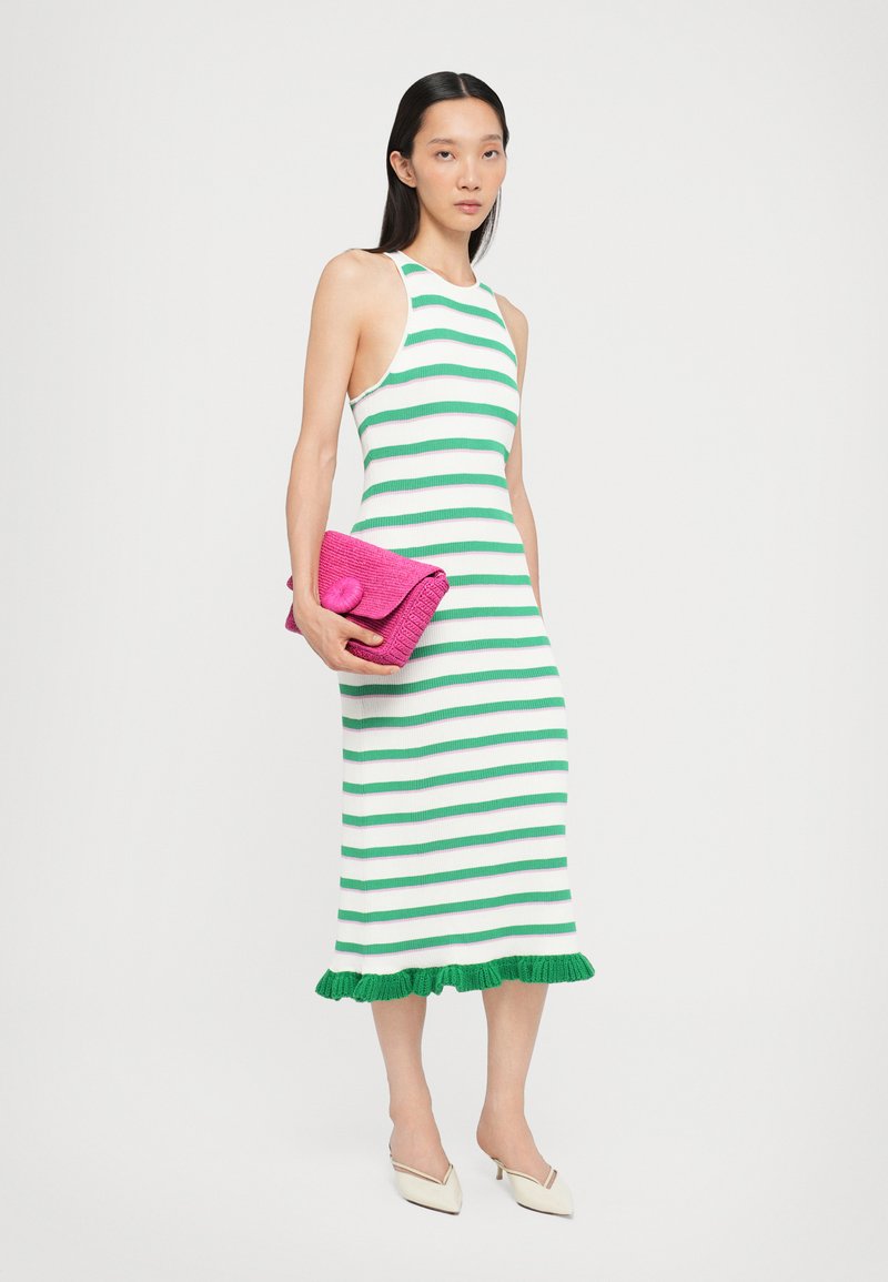 strapless open back dress Pink and Green stripe maxi – Tasuvure X MW main image 1