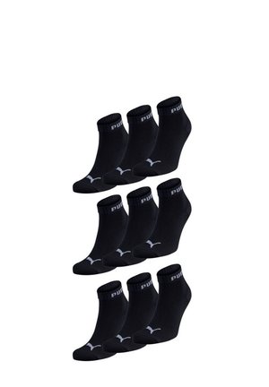 Das Set mit schwarzen Knöchelsocken umfasst sechs Paare, die mit einem gerippten Bündchen und einem Kontrastlogo in Grau an der Seite ausgestattet sind. Weiches, dehnbares Material.