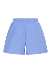 Shorts bleu clair coupe ample avec taille élastique, présentés sur fond blanc.