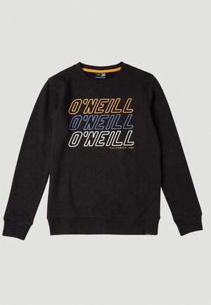 Czarna bluza z logo "O'NEILL" w kolorze żółtym, niebieskim i białym. Długie rękawy z ściągaczami i dołem, okrągły dekolt. Miękka tekstura materiału.