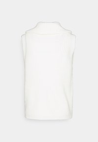 Witte, geribde mouwloze turtleneck trui met een hoge kraag; gestructureerde stof; rechte snit zonder zichtbare naden of versieringen.