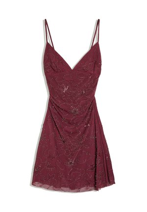 Bershka, BEADED MESH - MINI DRESS - Vestito elegante - dark red