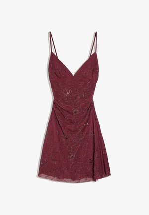 Bershka, BEADED MESH - MINI DRESS - Vestito elegante - dark red