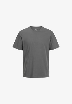 Grijze katoen crew-neck t-shirt met korte mouwen. Rechte zoom met een subtiele merklabel aan de onderkant. Smooth textuur, minimalistisch ontwerp.