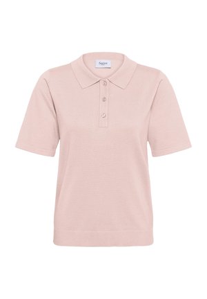 Svetloružové polo tričko z tkaného úpletu s textúrou, vybavené golierom, tromi gombíkmi a krátkymi rukávmi. Jednoduchý, klasický dizajn.