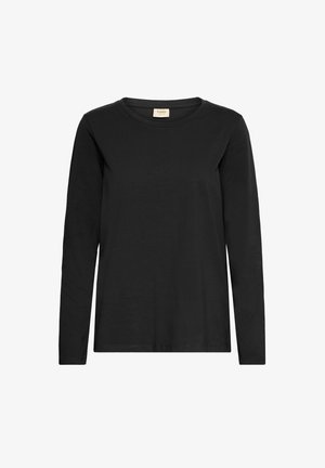 Must have must t-särk, pikkade varrukatega, pehmest puuvillast. Ümmargune kaelus, sileda tekstuuriga ja sirge lõikega, ilma mustrite või aksessuaarideta.