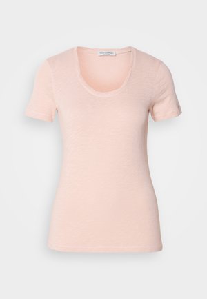 Korte mouwen, t-shirt met ronde hals in lichtroze. Gemaakt van zacht, gestructureerd materiaal met een relaxte pasvorm en schone naden.