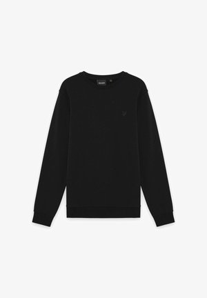 Sort langærmet sweatshirt med rund hals, med et lille broderet sommerfuglelogo på venstre bryst og ribstrikkede manchetter og kant.