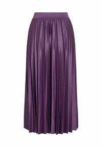 Gonna maxi plissettata viola con un tessuto testurizzato e lucido. Caratterizzata da una larga vita elastica e una lunghezza fluida.