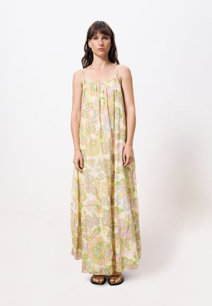 Maxikleid aus leichtem Stoff mit floralen Mustern in Pastellfarben. Verfügt über verstellbare Spaghettiträger und eine lockere Passform.