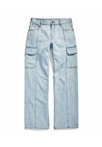 Lichtblauwe denim cargo pants met een losse pasvorm, zijzakken en een klassieke tailleband met een sluiting aan de voorkant.