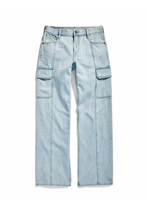 Lichtblauwe denim cargo pants met een losse pasvorm, zijzakken en een klassieke tailleband met een sluiting aan de voorkant.
