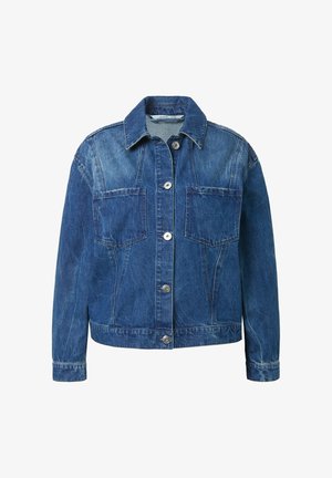 Jeansjakke i mellemblå med klassisk krave, knaplukning foran, to brystlommer og syningsdetaljer. Normal pasform, lange ærmer.