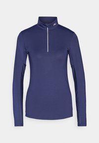 Mornarski dukserica dugih rukava s polu-zip ovratnikom, s mrežastim detaljima na rukavima i logotipom sprijeda. Glatka tekstura, atletski kroj.