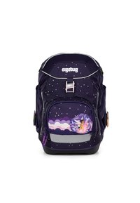Zaino ergonomico viola con motivo a stelle, tasca anteriore con design di una fata e un accento a nuvola, striscia riflettente, spallacci regolabili.