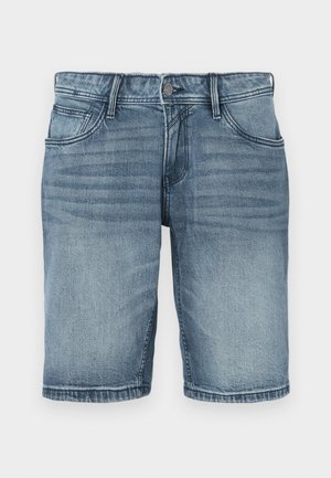 Șorturi din denim de culoare bleu deschis, cu un design clasic cu cinci buzunare, detalii cusute și picior drept cu un finisaj tivit.