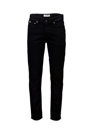 Svarta denimjeans med slim fit, med en traditionell knappstängning, två framfickor och subtila kopparaccenter.