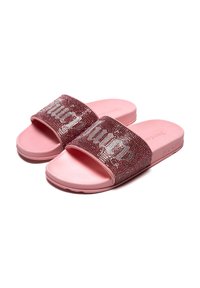 Infradito rosa con una ampia ststriscia decorata con strass e una suola in gomma liscia. La striscia presenta un motivo riflettente per un tocco di dettaglio in più.