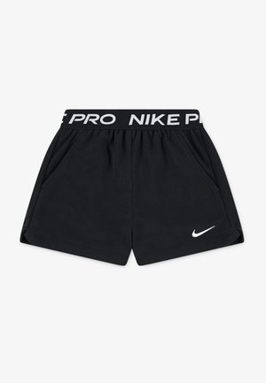 Fekete sportnadrág puha anyagból, rugalmas derékkal, fehér "NIKE PRO" felirattal és egy kis fehér Nike logóval az oldalon.