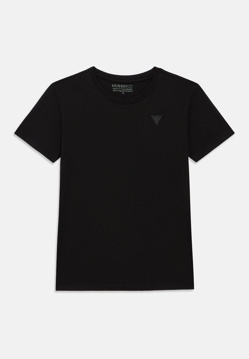 Μαύρο κοντομάνικο T-shirt με στρογγυλή λαιμόκοψη και διακριτικό τριγωνικό λογότυπο στο αριστερό στήθος.