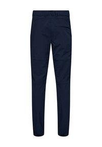 Marineblå bukser lavet af letvægtsstof, der har en slim fit-design, sidelommer og en sikker lynlås-lomme på bagsiden.
