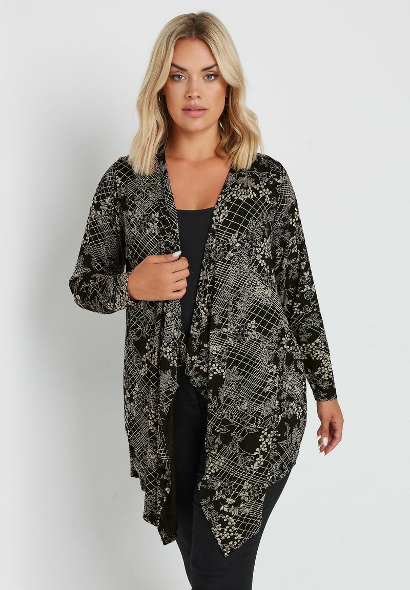 Yours Clothing ABSTRACT FLORAL PRINT WATERFALL - Kofta - black