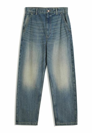 Light blue denim jeans with a relaxed fit, featuring a faded wash, five pockets, and a button closure. Straight leg with minimal stitching details.