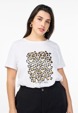 MIT LEOPARD - Print T-shirt - bright white w leo