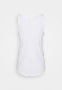 Top bianco senza maniche realizzato in tessuto leggero, con scollatura tonda e orlo leggermente curvato, dal tocco morbido.