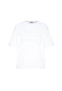 White cotton t-shirt with short sleeves, featuring raised text that reads "HONEY, YOUR SOUL IS GOLDEN" in a subtle design.