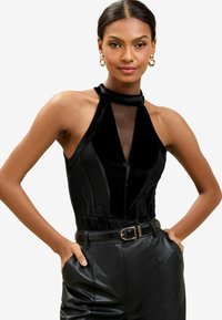 HIGH NECK MIXED PANNEL - Top - black