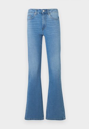 Gaiši zili džinsa zvīņaini džinsi ar vidēja augstuma jostasvietu, aprīkoti ar priekšējām kabatām un pogas aizdari. Gluda tekstūra un klasiskā piecu kabatu dizains.