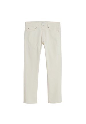 Witte katoen jeans met een recht model, voorzien van een sluiting met knoop aan de voorkant en vijf zakken. Glad textuur met minimale stikseldetails.